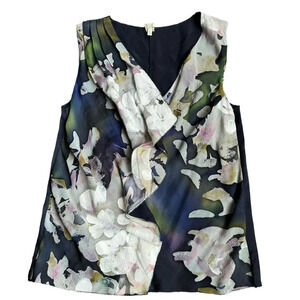 Rachel Roy Women's Blouse Top Size 2 Multicolor Floral 100% Silk Sleeveless